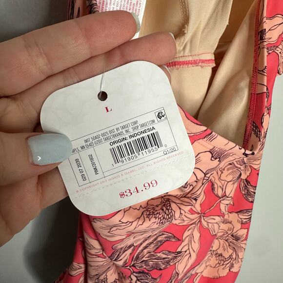 Isabel Maternity Floral Halter One Piece Swimsuit Coral Pink Peony Print L - Picture 8 of 8